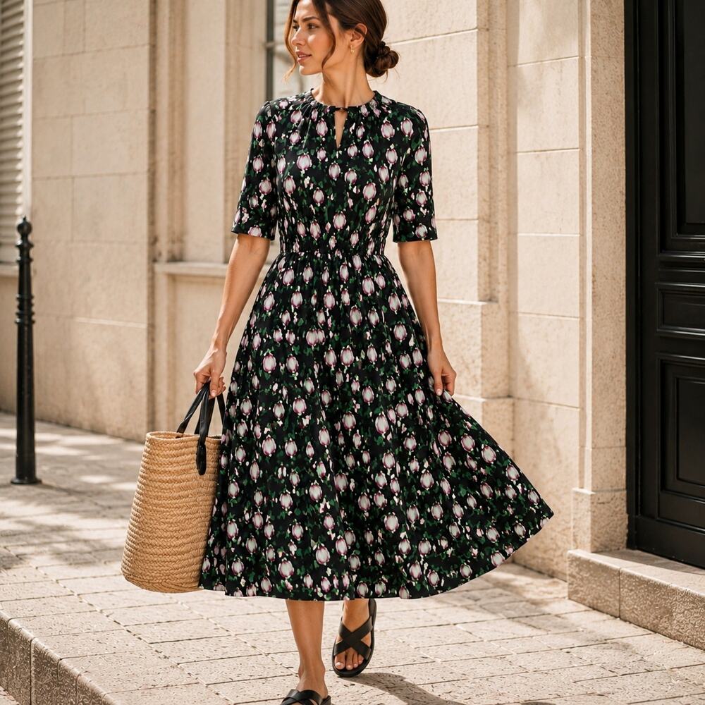 Marni Tulip Print Cotton Poplin Midi Dress IT 44 US 8 Floral